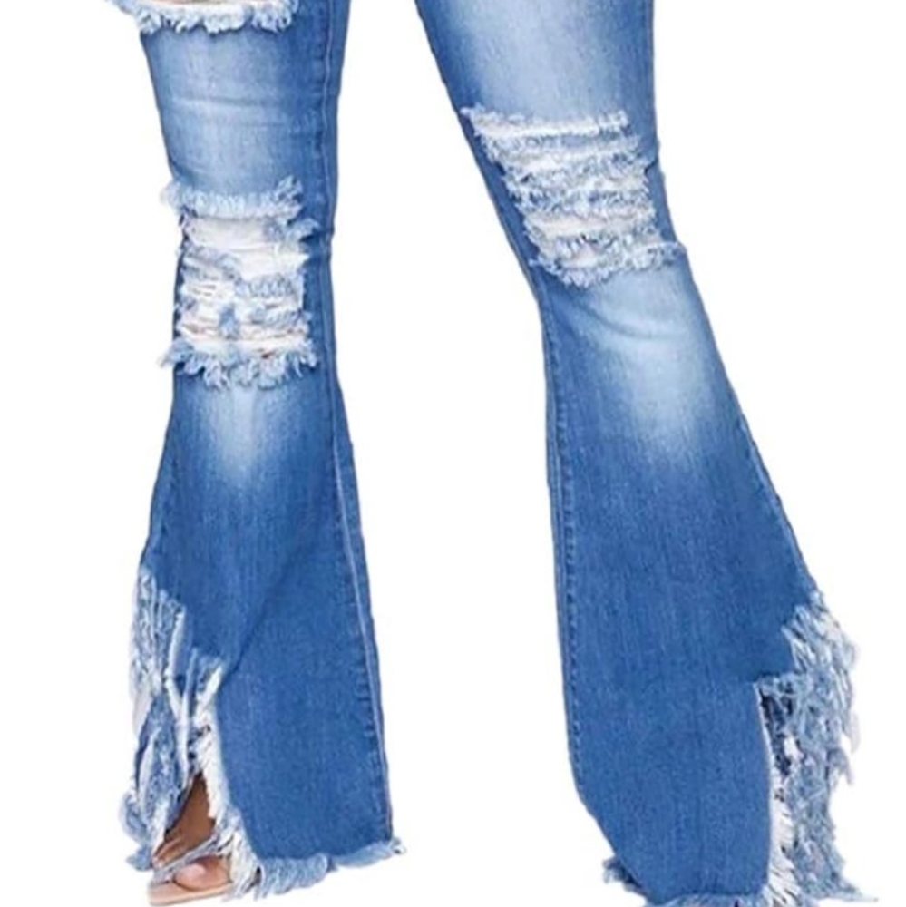 Chic Blue Distressed Flare Jeans